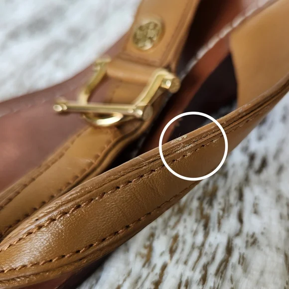 Tory Burch "Nora Mestico Wedge" Brown Leather Thong Sandal | Women's Size 7.5 - Picture 10 of 11